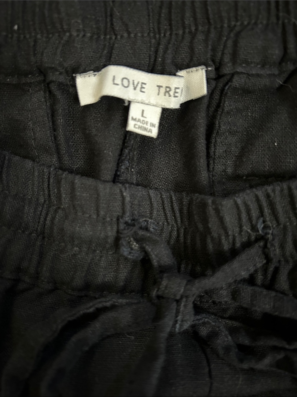 LOVE TREE Linen Pants Black Relaxed Drawstring Casual Size L Drawstring - Picture 3 of 7